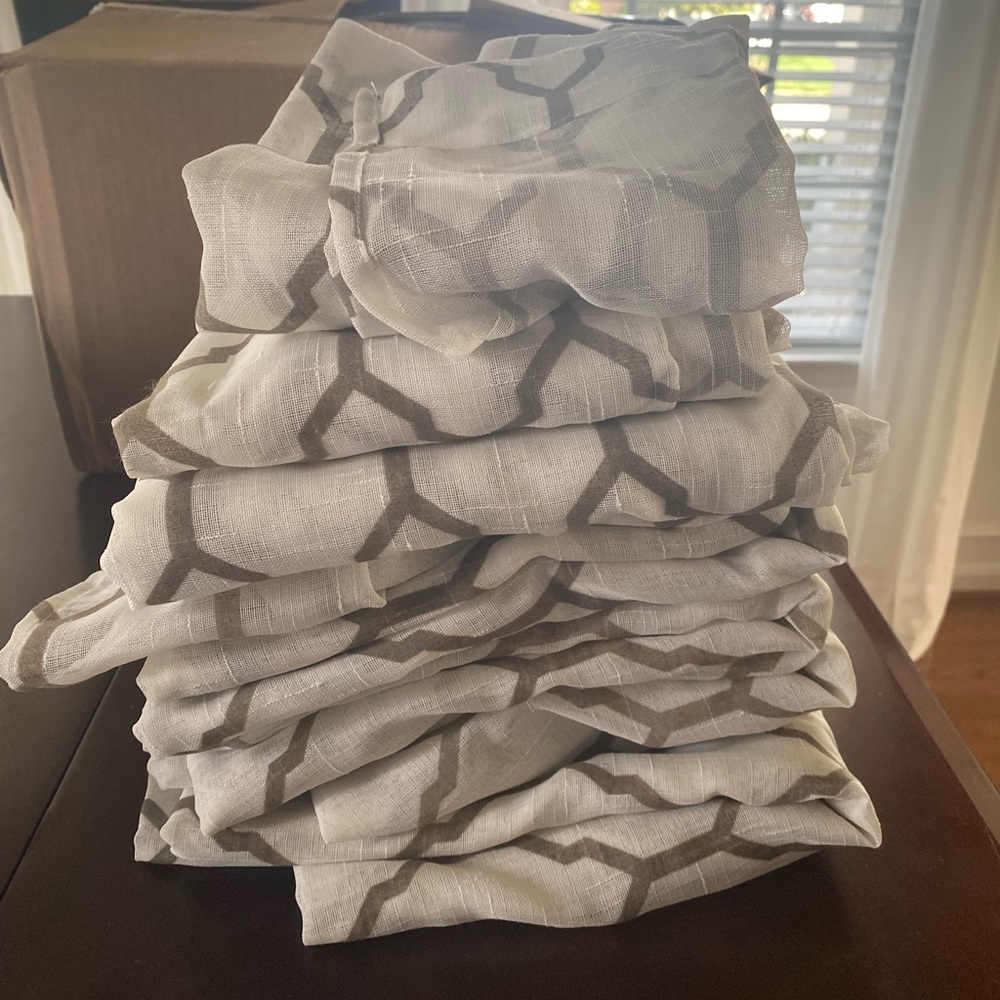 4 pair of 84” white and gray geometric curtains